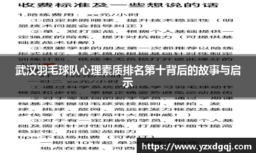 武汉羽毛球队心理素质排名第十背后的故事与启示
